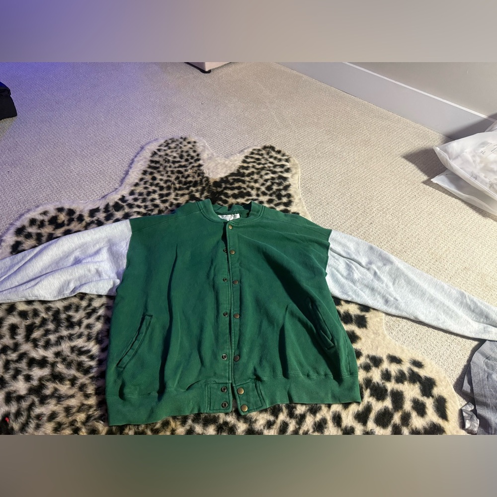 Green and Gray Button-Up Jacket